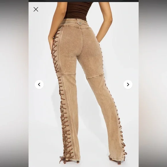 Boutique Tan Flare Pants with Lace-Up Detail - Picture 4 of 13